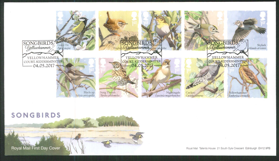 2017 - First Day Cover "Songbirds" - Yellowhammer Court, Kidderminster Postmark - Click Image to Close